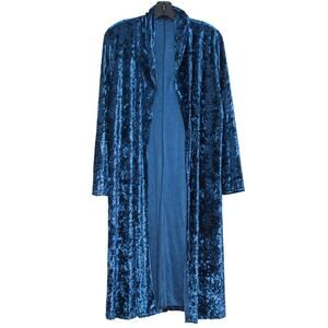 Duster Cardigan Crushed Velvet Y2K 90s Whimsigoth Witchy Grunge Open Blue Medium